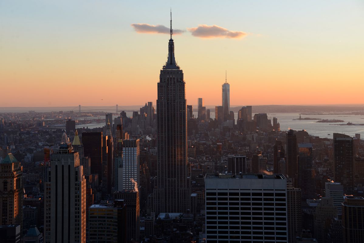 New York City Top Of The Rock 11B South Empire State Building To Financial District Close Up Just Before Sunset